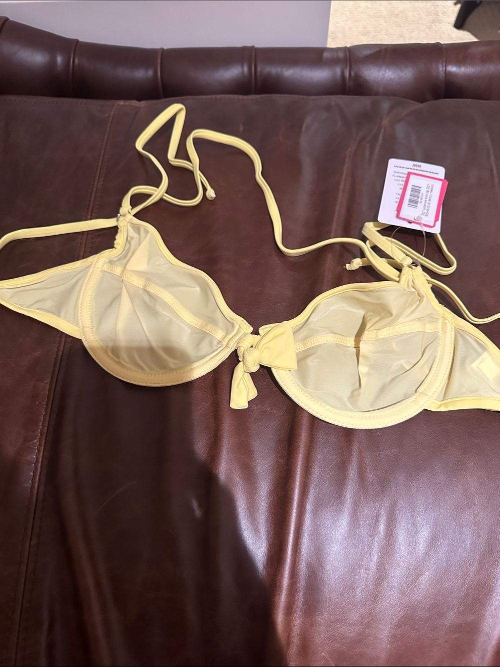 Yellow Tie-Front Sheer Bikini Top - Womens Swim